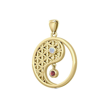Yin Yang Flower of Life Solid Gold Pendant with Gem GPD5733 - Jewelry